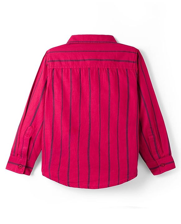 Pine Kids 100% Cotton Woven Full Sleeves Striped Shirt - Red
