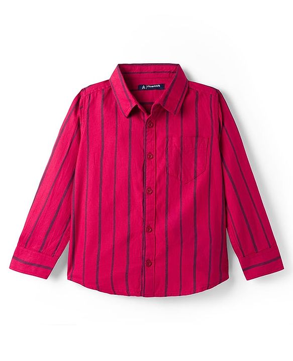 Pine Kids 100% Cotton Woven Full Sleeves Striped Shirt - Red