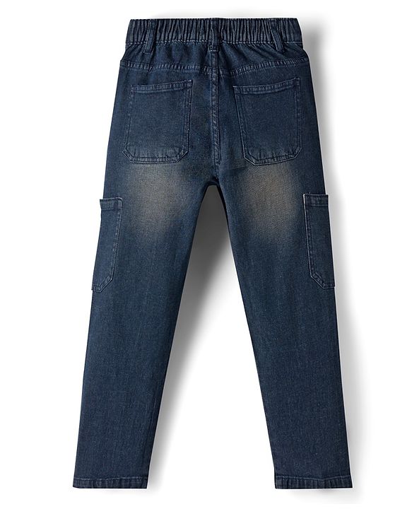 Pine Kids Denim Woven Full Length Washed Jeans - Navy Blue