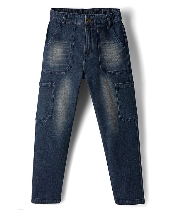 Pine Kids Denim Woven Full Length Washed Jeans - Navy Blue