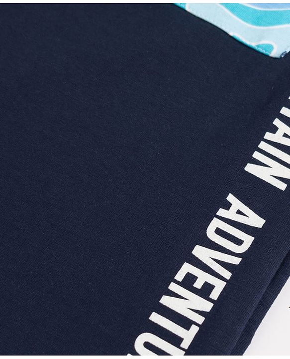 Pine Kids Single Jersey Knit Half Sleeves T-Shirt & Pyjama Night Suit with Text & Marble Print -  Navy Blue