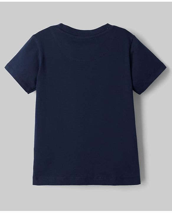 Pine Kids Single Jersey Knit Half Sleeves T-Shirt & Pyjama Night Suit with Text & Marble Print -  Navy Blue