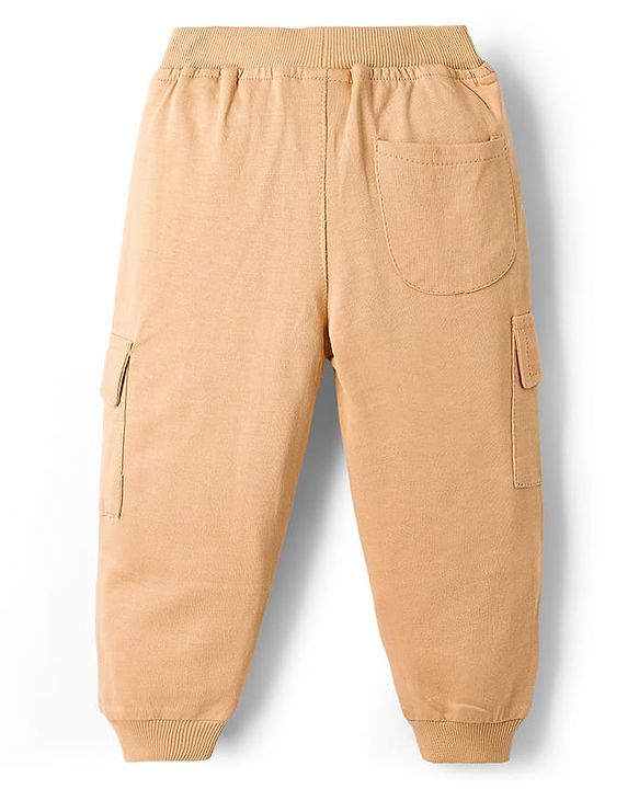 Babyhug Cotton Knit Full Length Lounge Pant with Patch Detailing - Cream