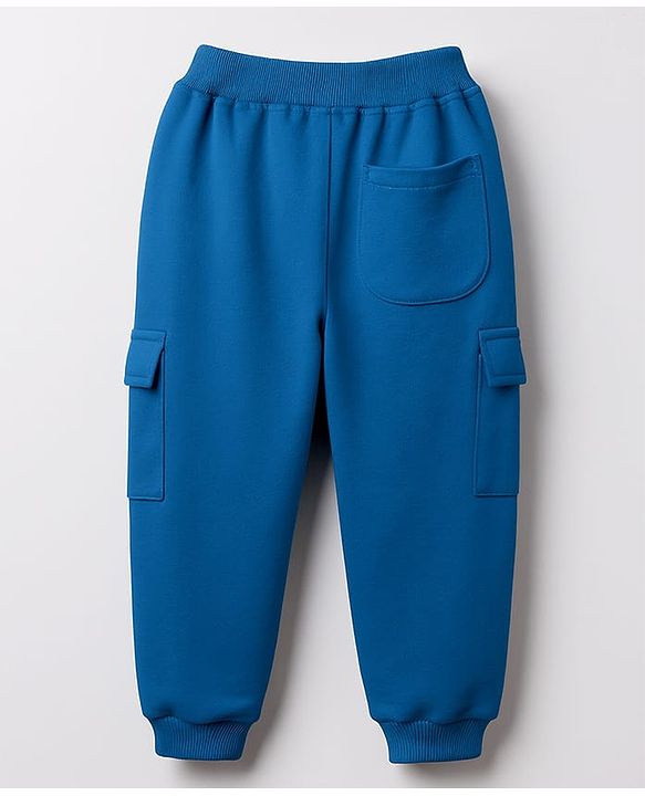 Babyhug Looper Knit Full Length Lounge Pant With Text Badge - Blue
