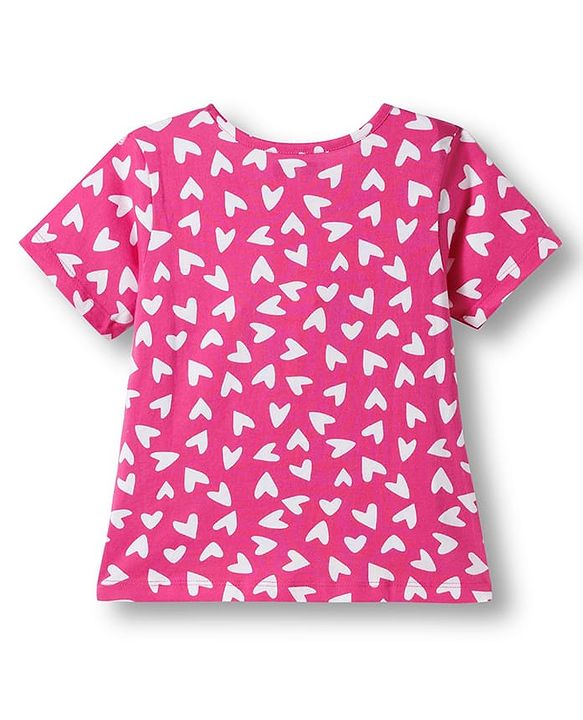 Pine Kids  Single Jersey Knit Half Sleeves Co-ords Night Suit with Heart Print - Pink