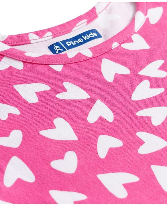 Pine Kids  Single Jersey Knit Half Sleeves Co-ords Night Suit with Heart Print - Pink