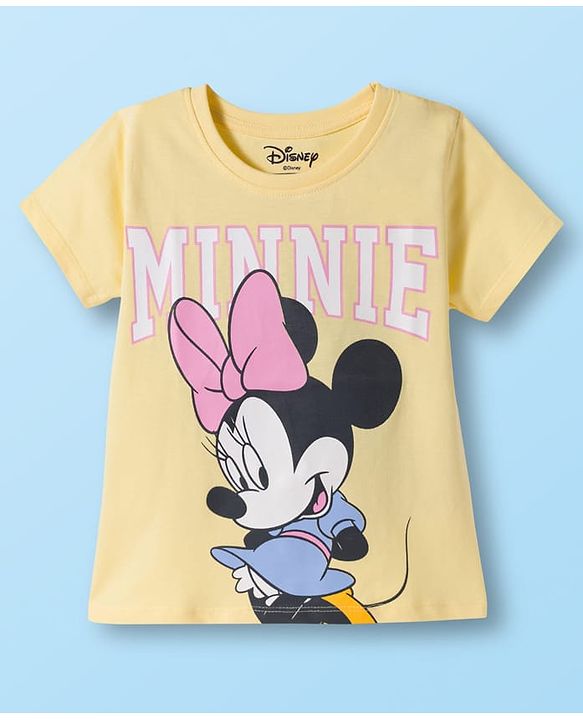Babyhug Disney Single Jersey Knit Half Sleeves T-Shirts with Minnie & Friends Graphic Pack of 3 - Yellow White & Pink