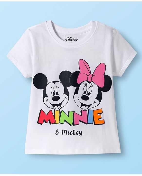 Babyhug Disney Single Jersey Knit Half Sleeves T-Shirts with Minnie & Friends Graphic Pack of 3 - Yellow White & Pink