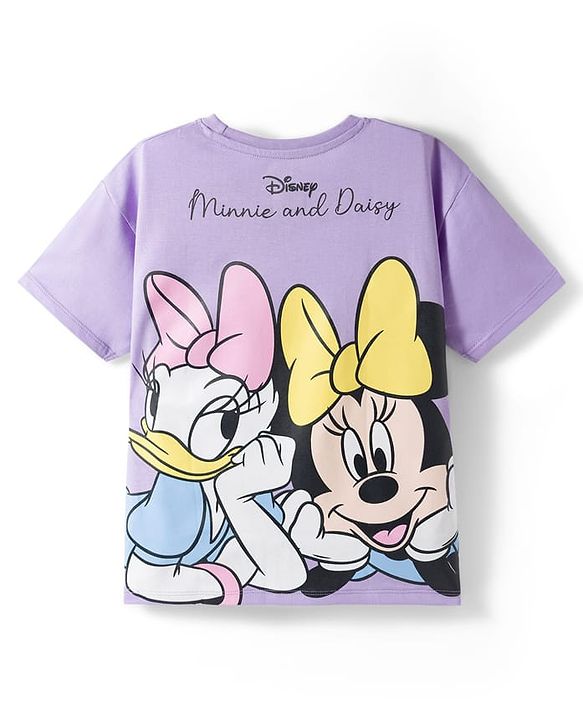 Babyhug Disney Single Jersey Knit Drop Shoulder Half Sleeves T-Shirt with Front & Back Minnie & Friends Graphic - Lavender