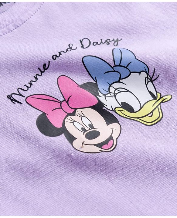 Babyhug Disney Single Jersey Knit Drop Shoulder Half Sleeves T-Shirt with Front & Back Minnie & Friends Graphic - Lavender