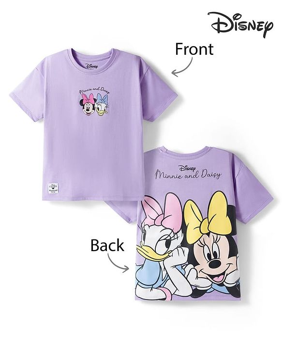 Babyhug Disney Single Jersey Knit Drop Shoulder Half Sleeves T-Shirt with Front & Back Minnie & Friends Graphic - Lavender