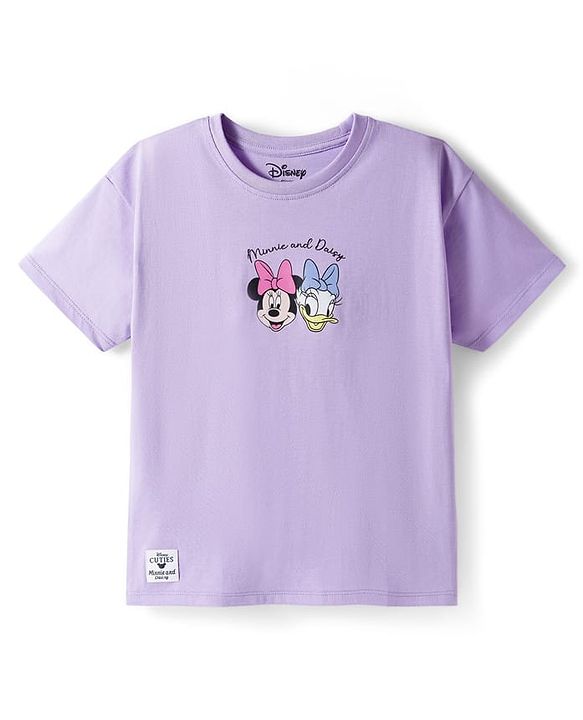 Babyhug Disney Single Jersey Knit Drop Shoulder Half Sleeves T-Shirt with Front & Back Minnie & Friends Graphic - Lavender