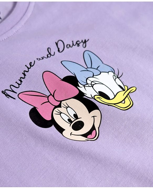 Babyhug Disney Single Jersey Knit Drop Shoulder Half Sleeves T-Shirt with Front & Back Minnie & Friends Graphic - Lavender