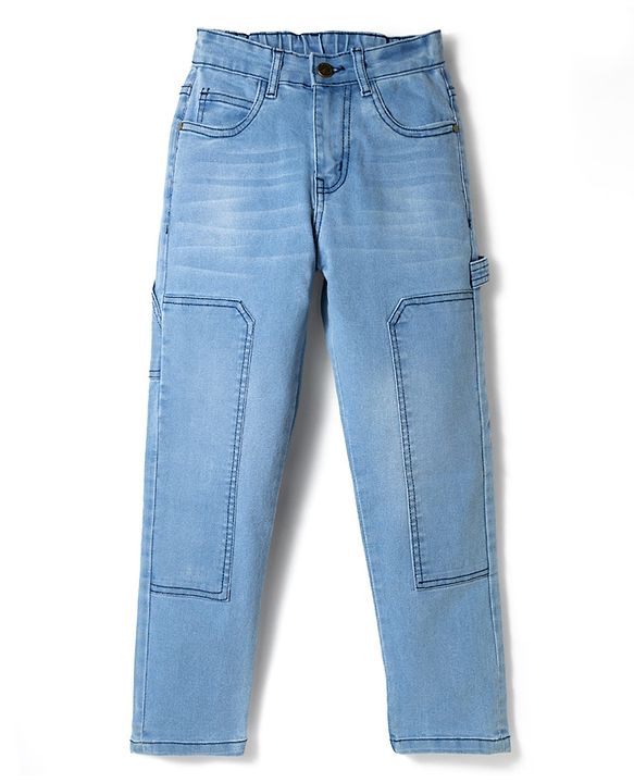 Pine Kids Denim Woven Full Length Washed Cut N Sew Jeans - Blue