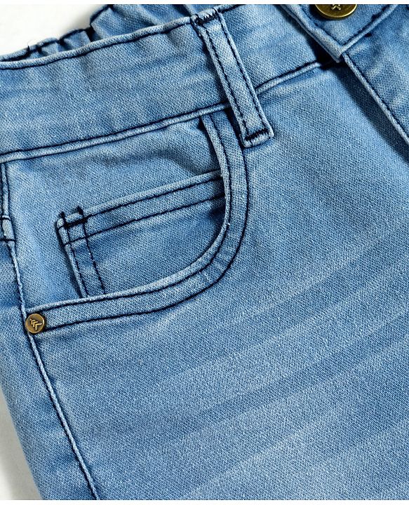 Pine Kids Denim Woven Full Length Washed Cut N Sew Jeans - Blue