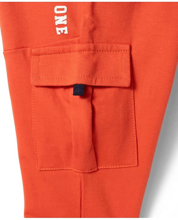 Babyhug Looper Knit Full Length Lounge Pant With Text Print - Red