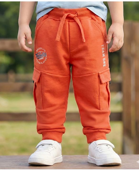 Babyhug Looper Knit Full Length Lounge Pant With Text Print - Red