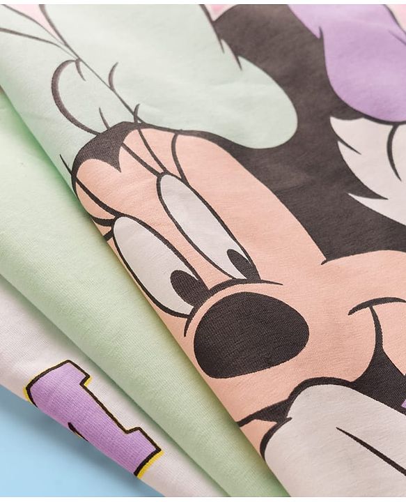Babyhug Disney Single Jersery Knit Half Sleeves T-Shirt with Minnie & Friends Graphic Pack of 3 - Pink & Green