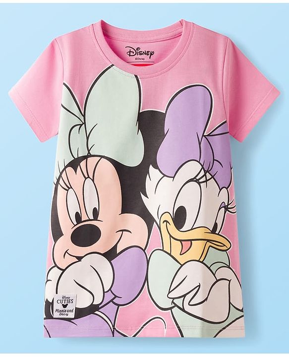 Babyhug Disney Single Jersery Knit Half Sleeves T-Shirt with Minnie & Friends Graphic Pack of 3 - Pink & Green