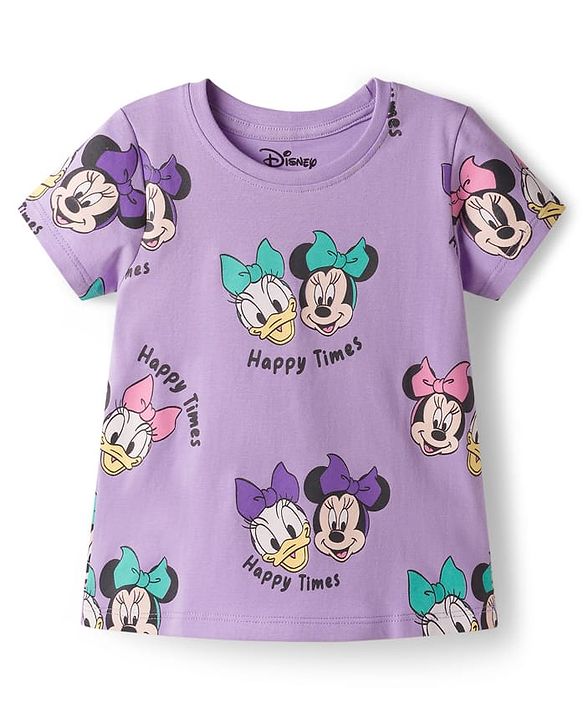 Babyhug Disney Single Jersey Knit Half Sleeves T-Shirt With Minnie & Mouse Friends Print Pack Of 2 - Lilac & Yellow