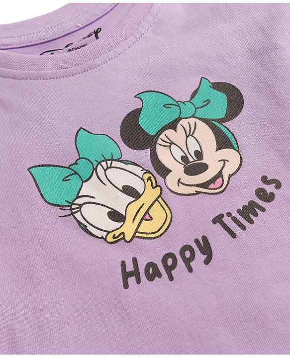 Babyhug Disney Single Jersey Knit Half Sleeves T-Shirt With Minnie & Mouse Friends Print Pack Of 2 - Lilac & Yellow