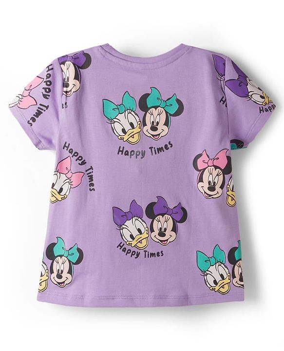 Babyhug Disney Single Jersey Knit Half Sleeves T-Shirt With Minnie & Mouse Friends Print Pack Of 2 - Lilac & Yellow