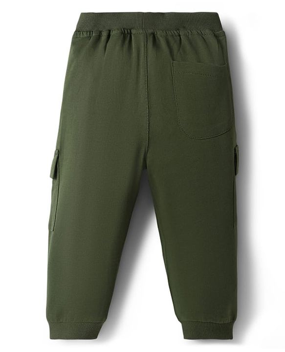 Babyhug Cotton Knit Full Length Lounge Pant With Text Print - Dark Green