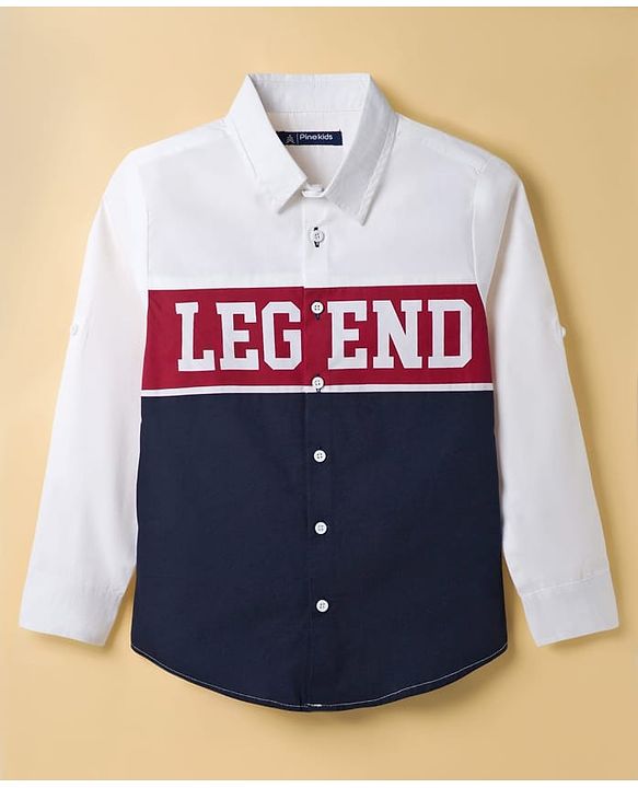 Pine Kids Cotton Woven Full Sleeves Shirt With Legend Print - White