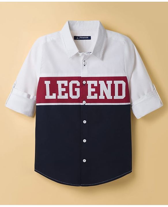 Pine Kids Cotton Woven Full Sleeves Shirt With Legend Print - White