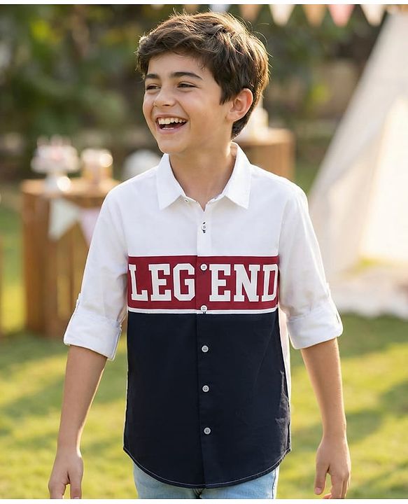 Pine Kids Cotton Woven Full Sleeves Shirt With Legend Print - White