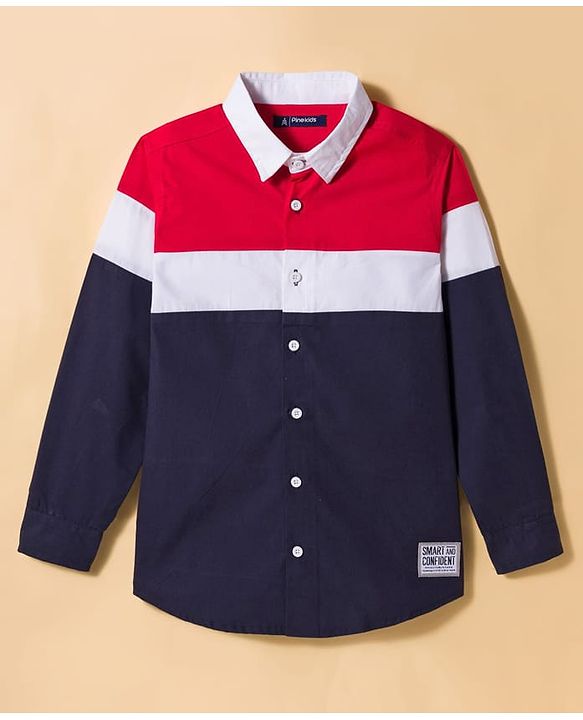 Pine Kids Cotton Woven Full Sleeves Solid Shirt - Navy Blue