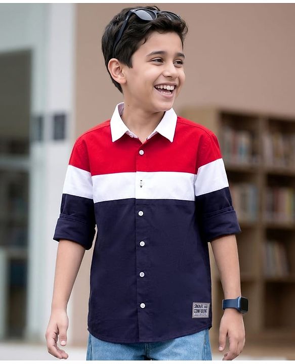 Pine Kids Cotton Woven Full Sleeves Solid Shirt - Navy Blue