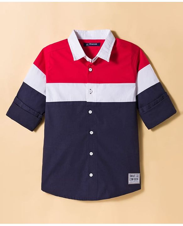 Pine Kids Cotton Woven Full Sleeves Solid Shirt - Navy Blue