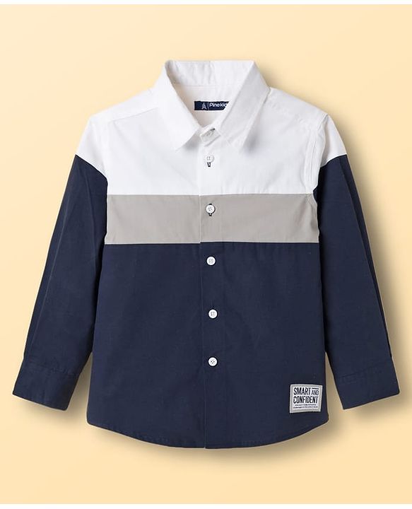 Pine Kids Cotton Woven Full Sleeves Solid Shirt - Navy Blue
