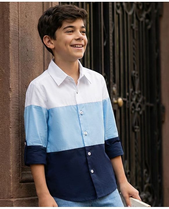 Pine Kids Cotton Woven Cut & Sew Solid Color Shirt - Multicolor