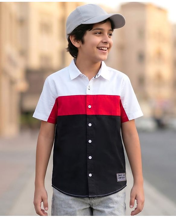 Pine Kids Cotton Woven Half Sleeves Solid Shirt - Navy Blue