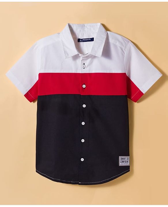 Pine Kids Cotton Woven Half Sleeves Solid Shirt - Navy Blue