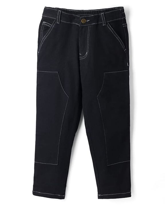 Pine Kids Cotton Woven Full Length Solid Color Jeans - Black