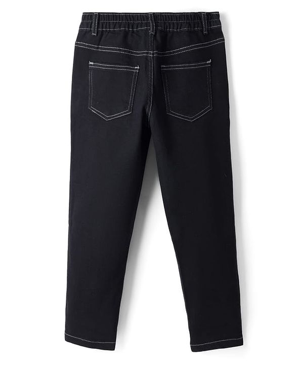 Pine Kids Cotton Woven Full Length Solid Color Jeans - Black