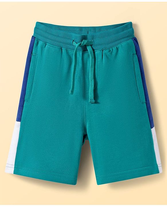 Pine Kids Looper Knit Half Sleeves T-Shirt & Shorts Set With LA Embroidery - Teal Blue