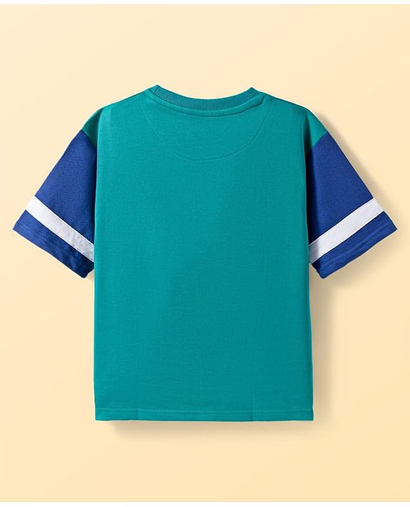 Pine Kids Looper Knit Half Sleeves T-Shirt & Shorts Set With LA Embroidery - Teal Blue