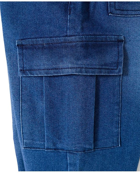 Pine Kids Denim Woven Full Length Solid Jeans with Cargo Pockets - Blue