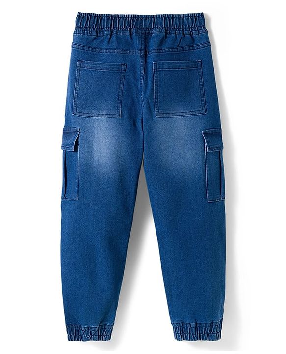 Pine Kids Denim Woven Full Length Solid Jeans with Cargo Pockets - Blue