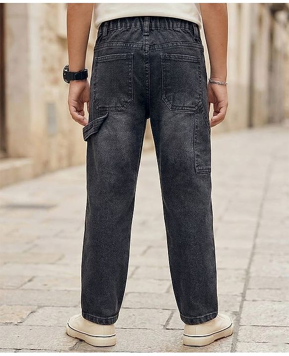 Pine Kids Denim Woven Full Length Washed Jeans - Black