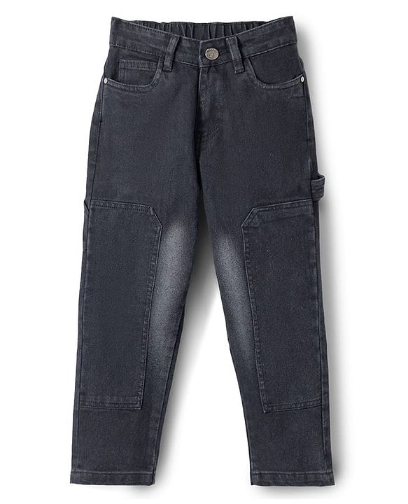 Pine Kids Denim Woven Full Length Washed Jeans - Black