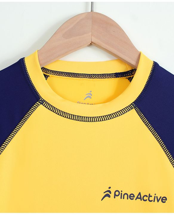 Pine Active Half Raglan Sleeves Cut N Sew Two Piece Swimsuit - Yellow & Navy Blue