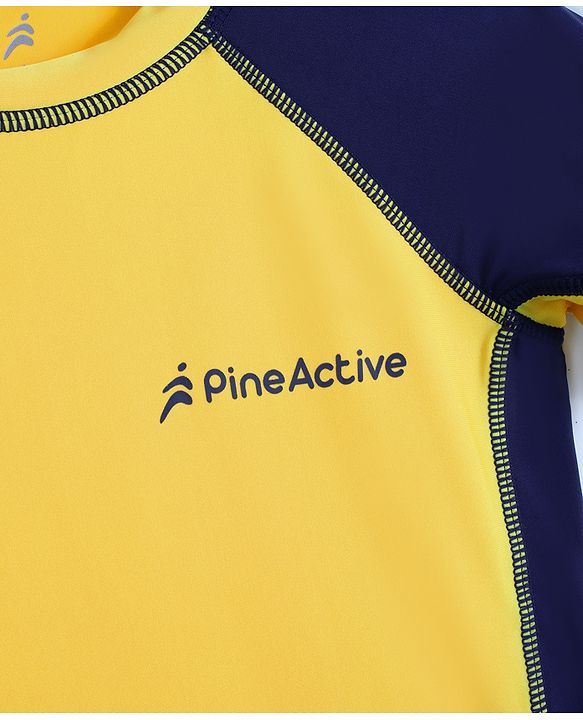 Pine Active Half Raglan Sleeves Cut N Sew Two Piece Swimsuit - Yellow & Navy Blue