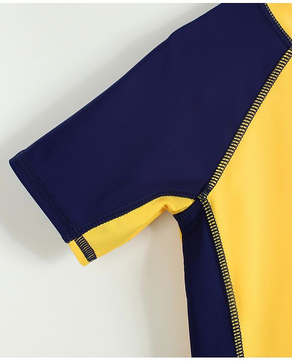 Pine Active Half Raglan Sleeves Cut N Sew Two Piece Swimsuit - Yellow & Navy Blue