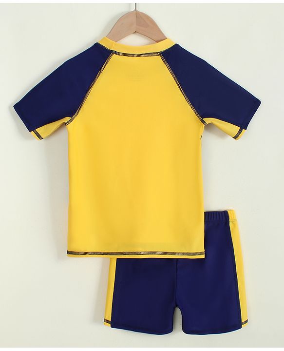 Pine Active Half Raglan Sleeves Cut N Sew Two Piece Swimsuit - Yellow & Navy Blue