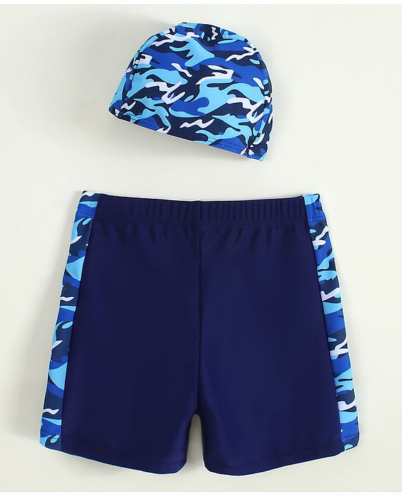 Pine Kids Swimming Trunk with Cap & Camouflage - Navy Blue